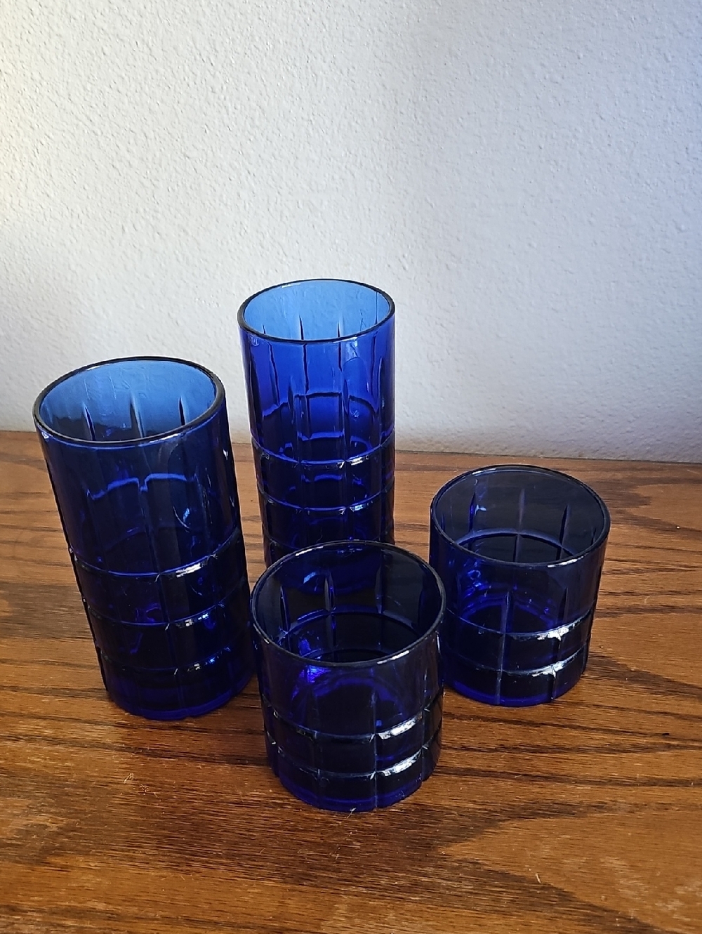 Anchor Hocking Cobalt Tartan Plaid Tumblers - 4 Pieces